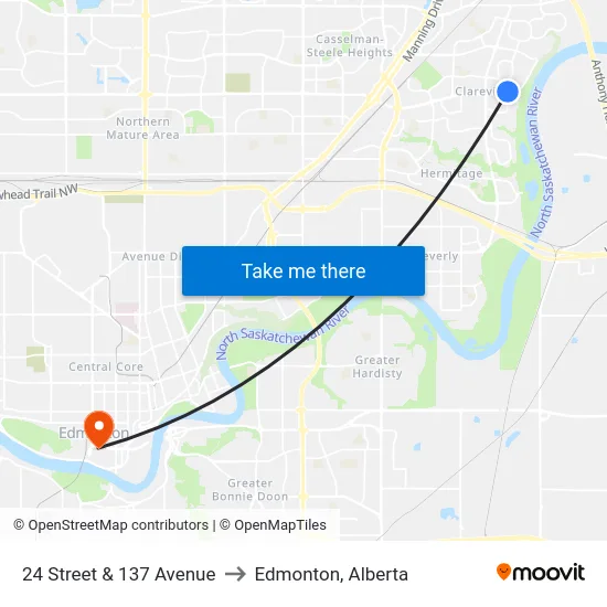 24 Street & 137 Avenue to Edmonton, Alberta map