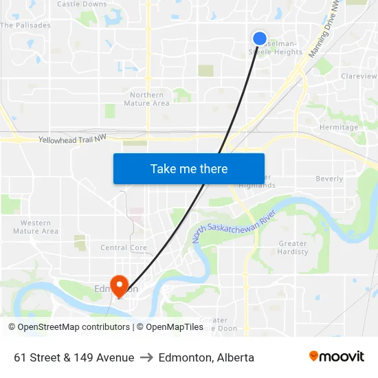 61 Street & 149 Avenue to Edmonton, Alberta map
