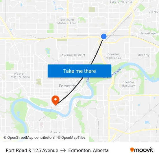 Fort Road & 125 Avenue to Edmonton, Alberta map