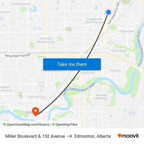 Miller Boulevard & 152 Avenue to Edmonton, Alberta map