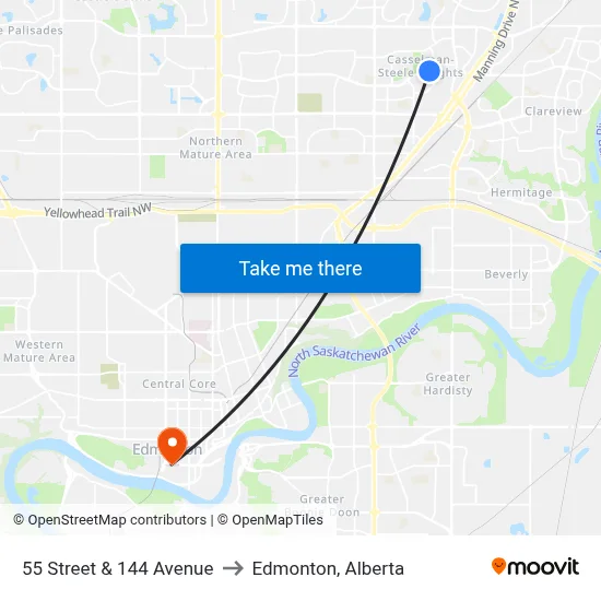55 Street & 144 Avenue to Edmonton, Alberta map