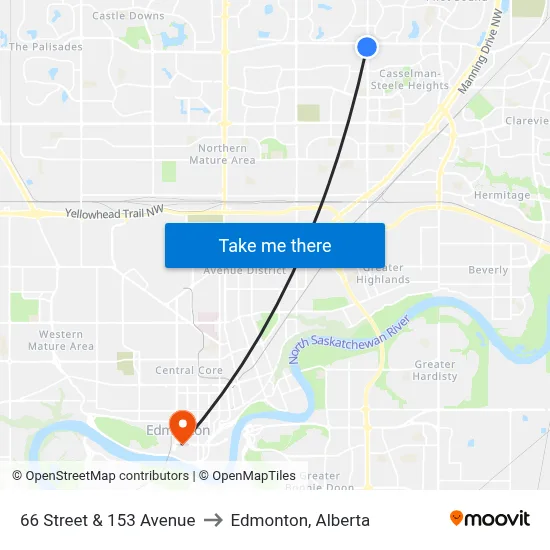 66 Street & 153 Avenue to Edmonton, Alberta map