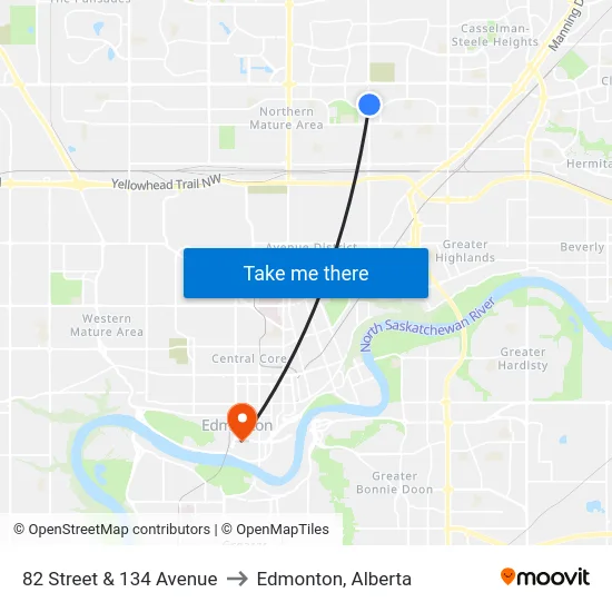 82 Street & 134 Avenue to Edmonton, Alberta map