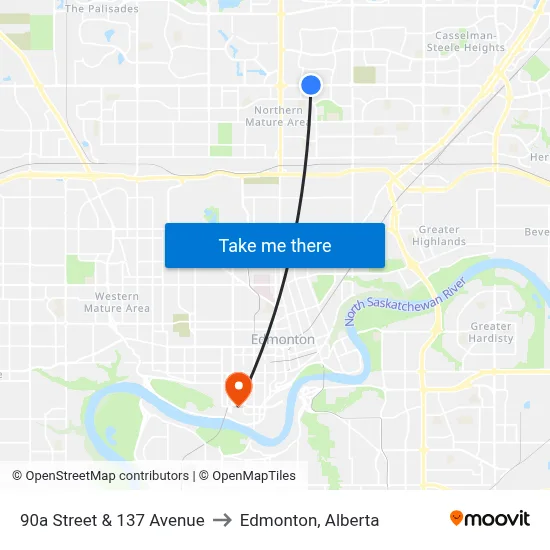 90a Street & 137 Avenue to Edmonton, Alberta map