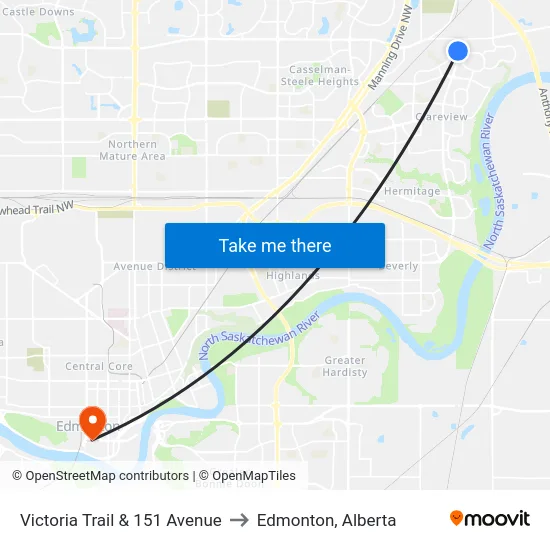 Victoria Trail & 151 Avenue to Edmonton, Alberta map