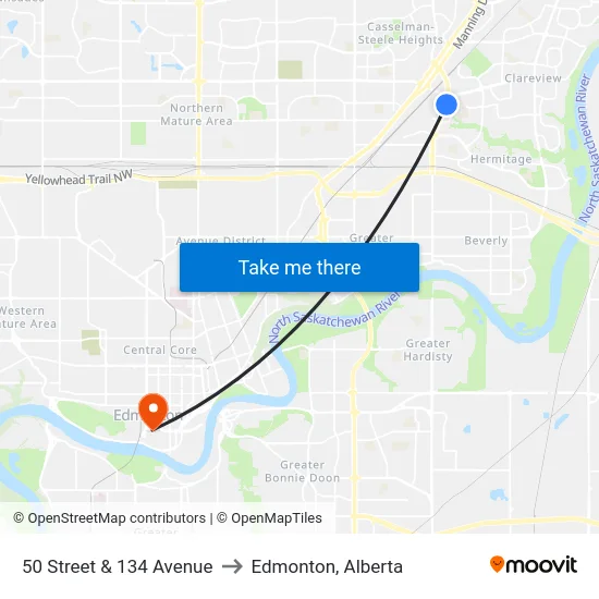 50 Street & 134 Avenue to Edmonton, Alberta map