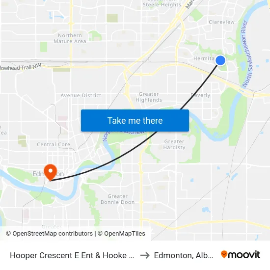 Hooper Crescent E Ent & Hooke Road to Edmonton, Alberta map