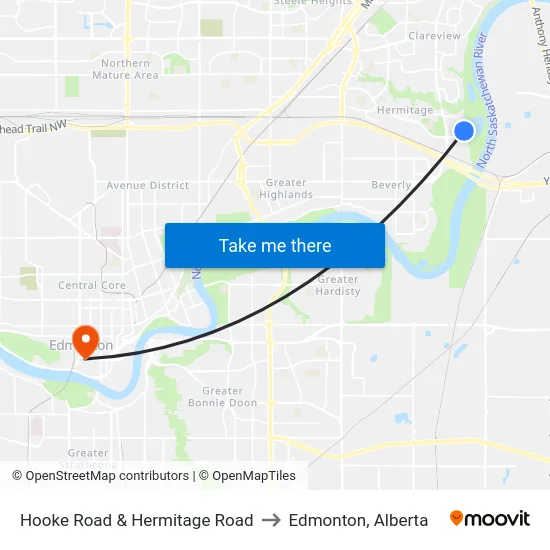 Hooke Road & Hermitage Road to Edmonton, Alberta map