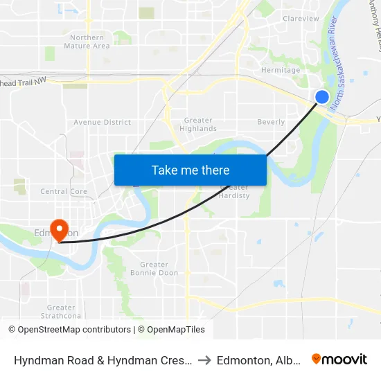 Hyndman Road & Hyndman Crescent to Edmonton, Alberta map