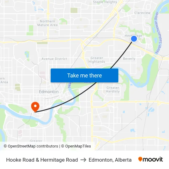 Hooke Road & Hermitage Road to Edmonton, Alberta map
