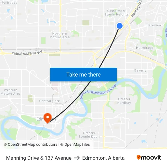 Manning Drive & 137 Avenue to Edmonton, Alberta map