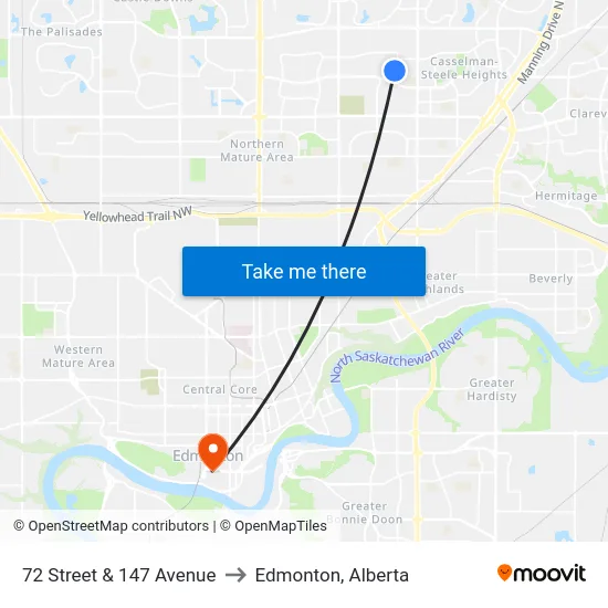 72 Street & 147 Avenue to Edmonton, Alberta map