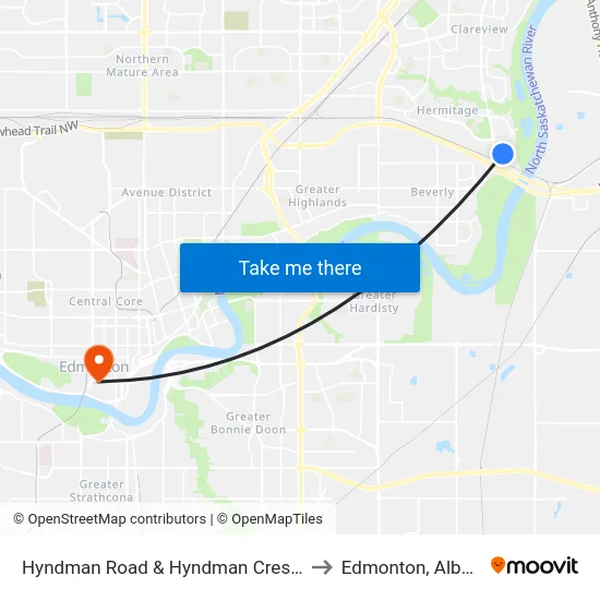 Hyndman Road & Hyndman Crescent to Edmonton, Alberta map