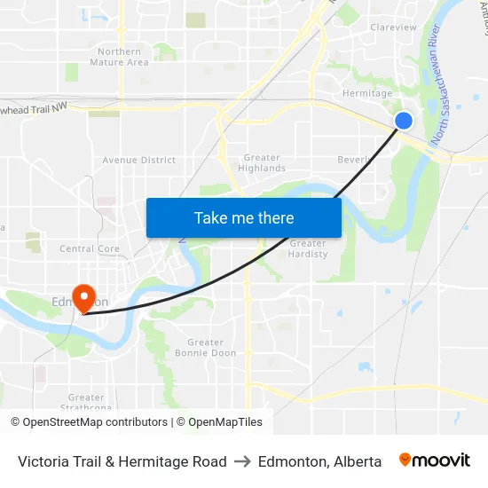 Victoria Trail & Hermitage Road to Edmonton, Alberta map
