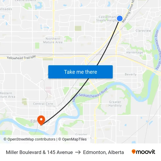 Miller Boulevard & 145 Avenue to Edmonton, Alberta map