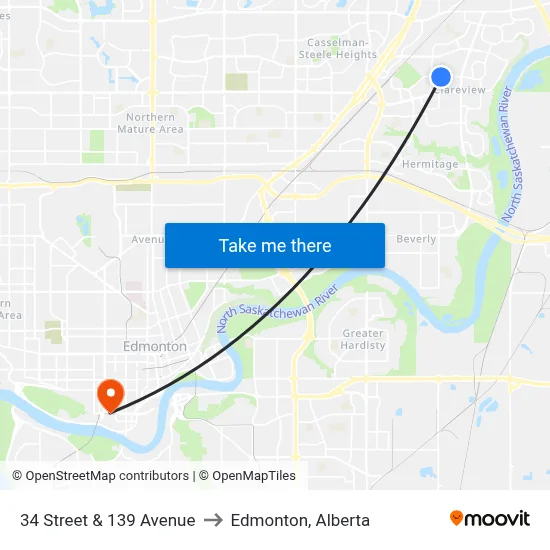 34 Street & 139 Avenue to Edmonton, Alberta map