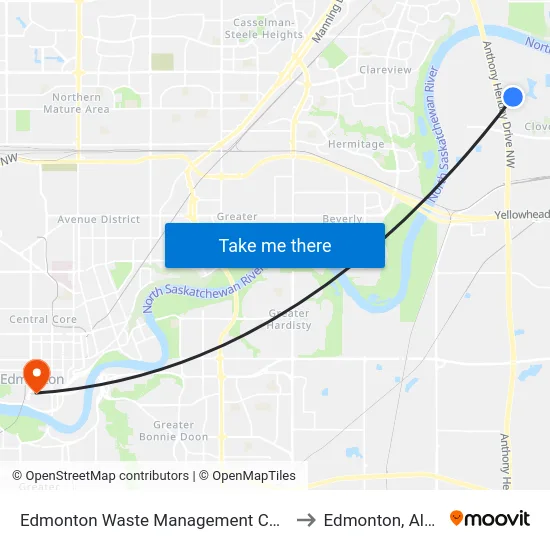 Edmonton Waste Management Centre Iptf to Edmonton, Alberta map