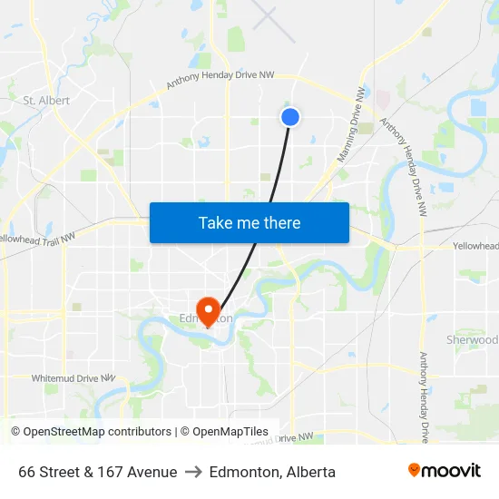 66 Street & 167 Avenue to Edmonton, Alberta map
