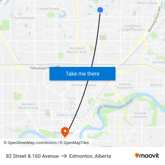 82 Street & 160 Avenue to Edmonton, Alberta map