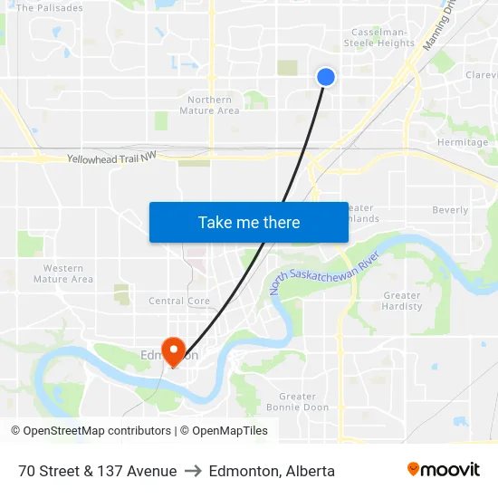 70 Street & 137 Avenue to Edmonton, Alberta map