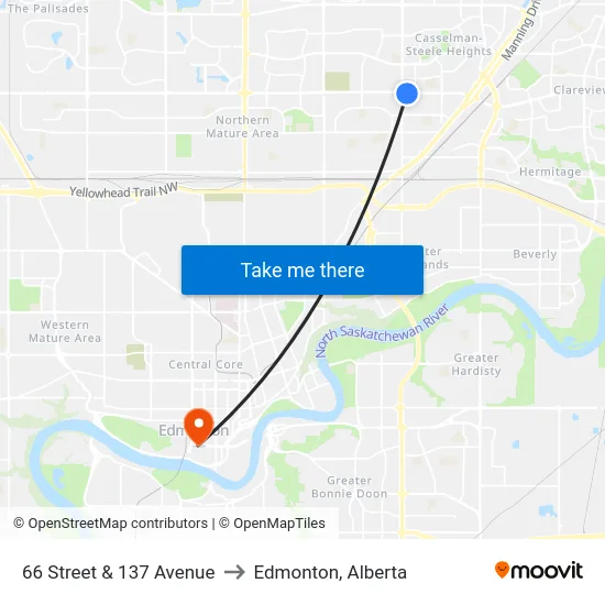 66 Street & 137 Avenue to Edmonton, Alberta map