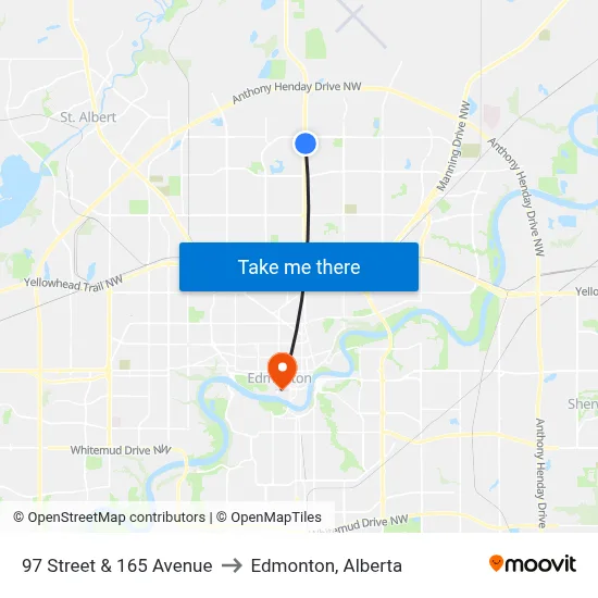 97 Street & 165 Avenue to Edmonton, Alberta map