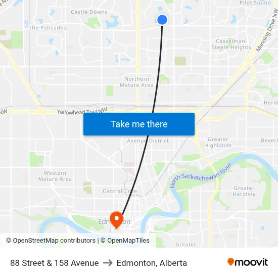 88 Street & 158 Avenue to Edmonton, Alberta map