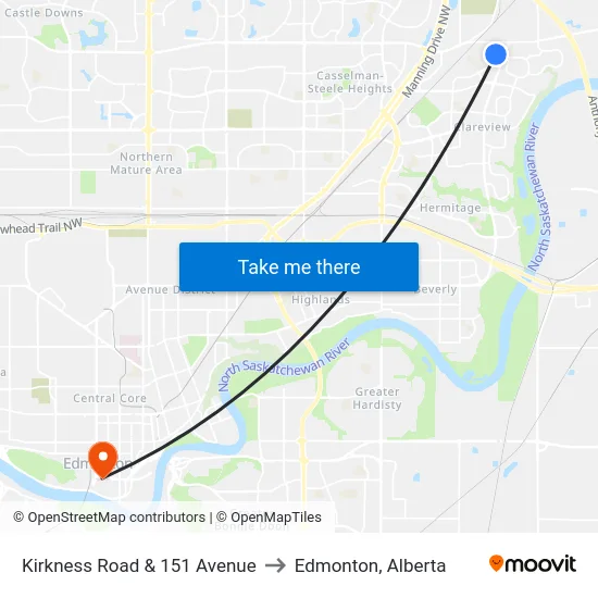 Kirkness Road & 151 Avenue to Edmonton, Alberta map