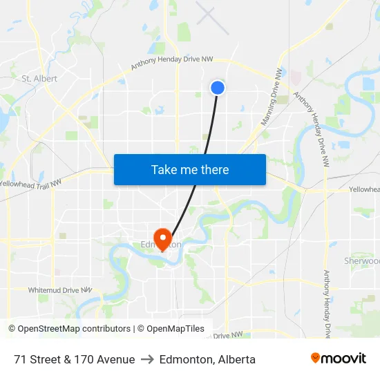 71 Street & 170 Avenue to Edmonton, Alberta map