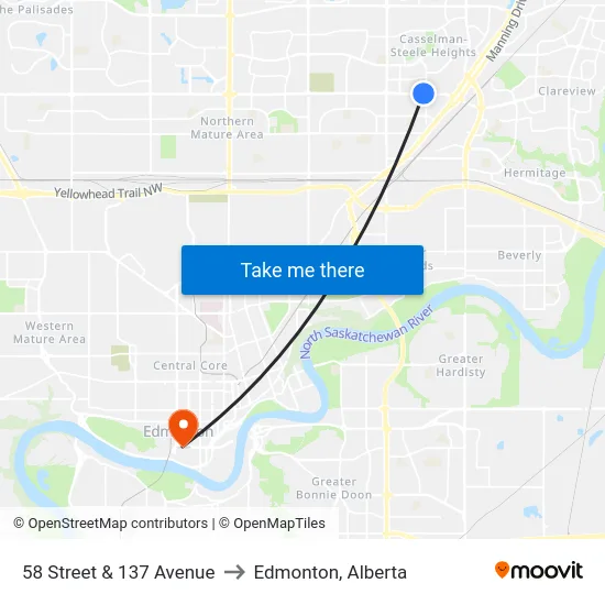 58 Street & 137 Avenue to Edmonton, Alberta map