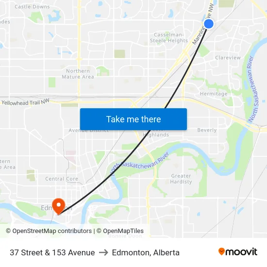 37 Street & 153 Avenue to Edmonton, Alberta map