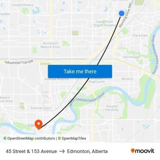 45 Street & 153 Avenue to Edmonton, Alberta map