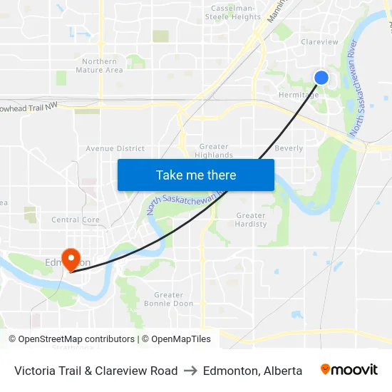Victoria Trail & Clareview Road to Edmonton, Alberta map