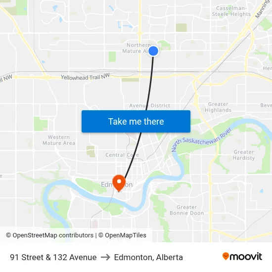 91 Street & 132 Avenue to Edmonton, Alberta map