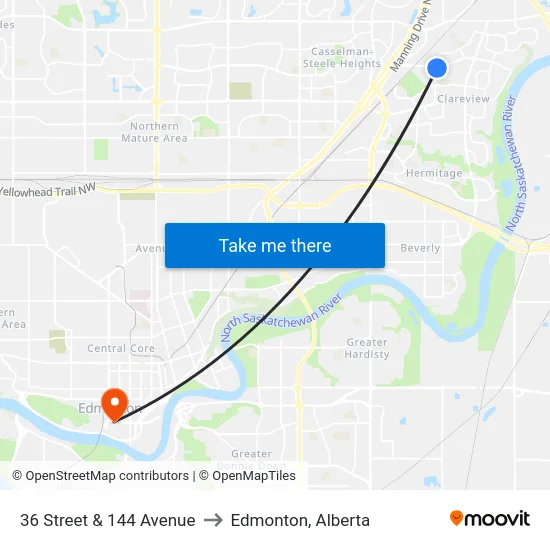 36 Street & 144 Avenue to Edmonton, Alberta map