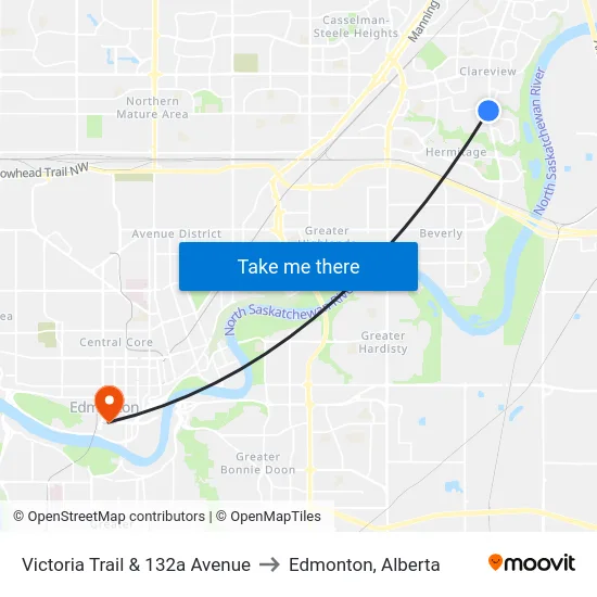 Victoria Trail & 132a Avenue to Edmonton, Alberta map
