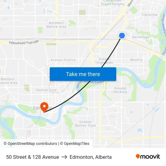 50 Street & 128 Avenue to Edmonton, Alberta map