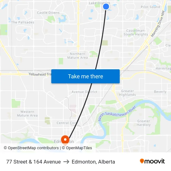 77 Street & 164 Avenue to Edmonton, Alberta map
