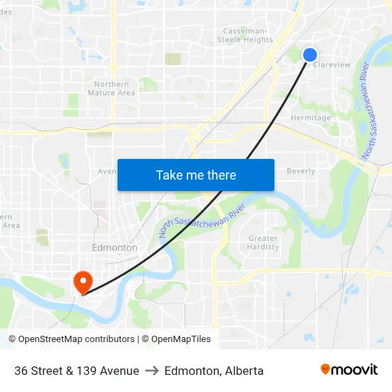 36 Street & 139 Avenue to Edmonton, Alberta map