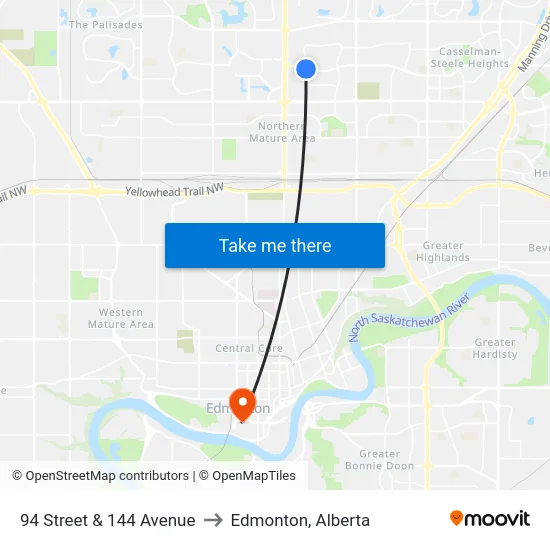 94 Street & 144 Avenue to Edmonton, Alberta map
