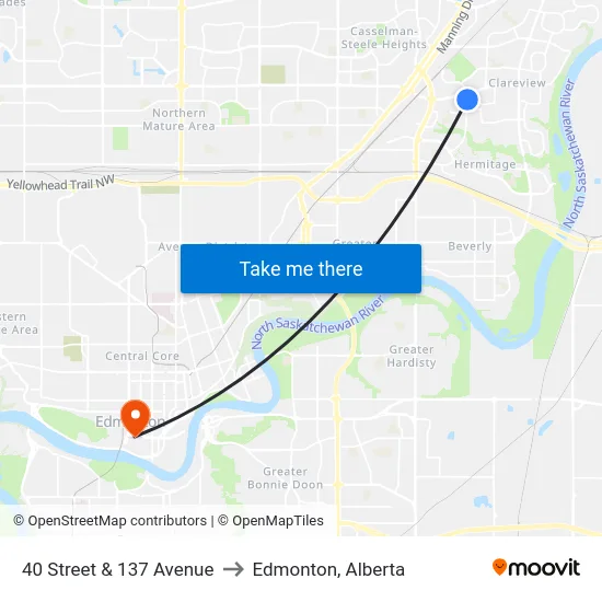 40 Street & 137 Avenue to Edmonton, Alberta map