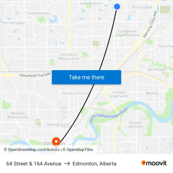 64 Street & 164 Avenue to Edmonton, Alberta map