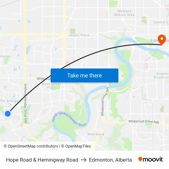 Hope Road & Hemingway Road to Edmonton, Alberta map