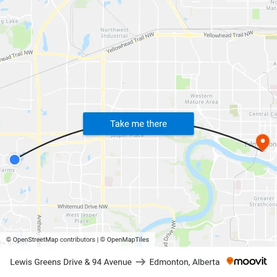 Lewis Greens Drive & 94 Avenue to Edmonton, Alberta map