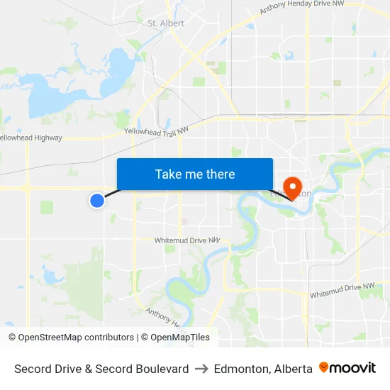 Secord Drive & Secord Boulevard to Edmonton, Alberta map