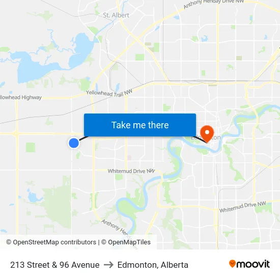 213 Street & 96 Avenue to Edmonton, Alberta map
