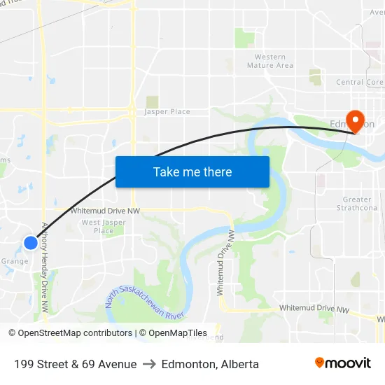 199 Street & 69 Avenue to Edmonton, Alberta map