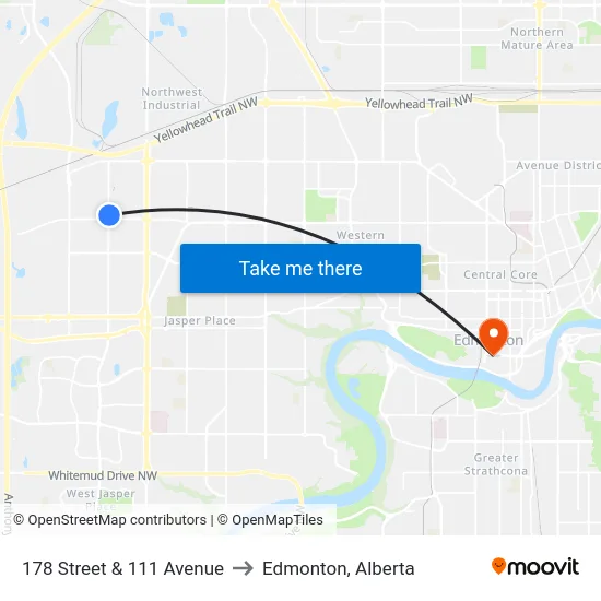 178 Street & 111 Avenue to Edmonton, Alberta map