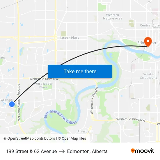 199 Street & 62 Avenue to Edmonton, Alberta map