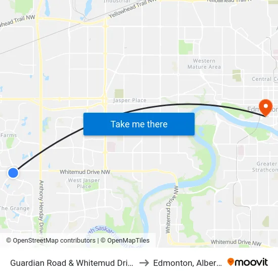 Guardian Road & Whitemud Drive to Edmonton, Alberta map